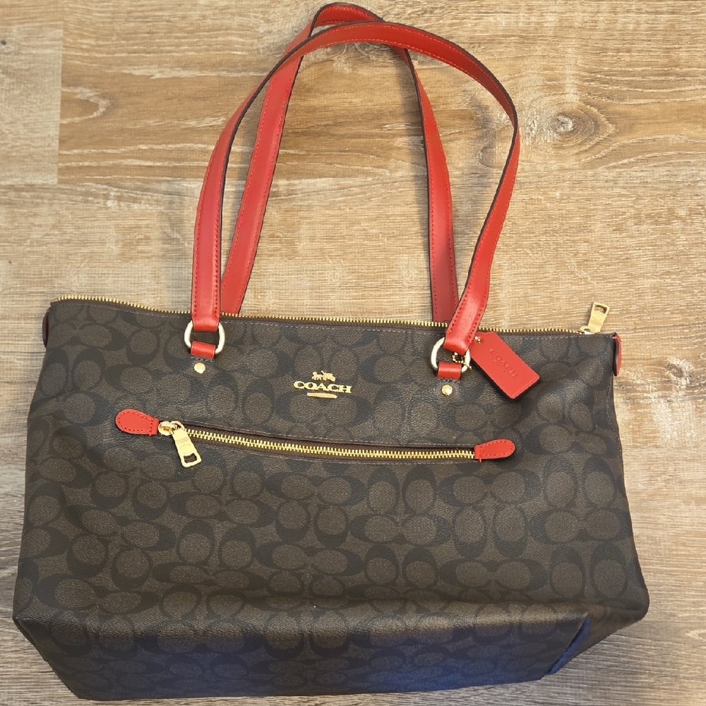Coach Brown and Red Signature Tote